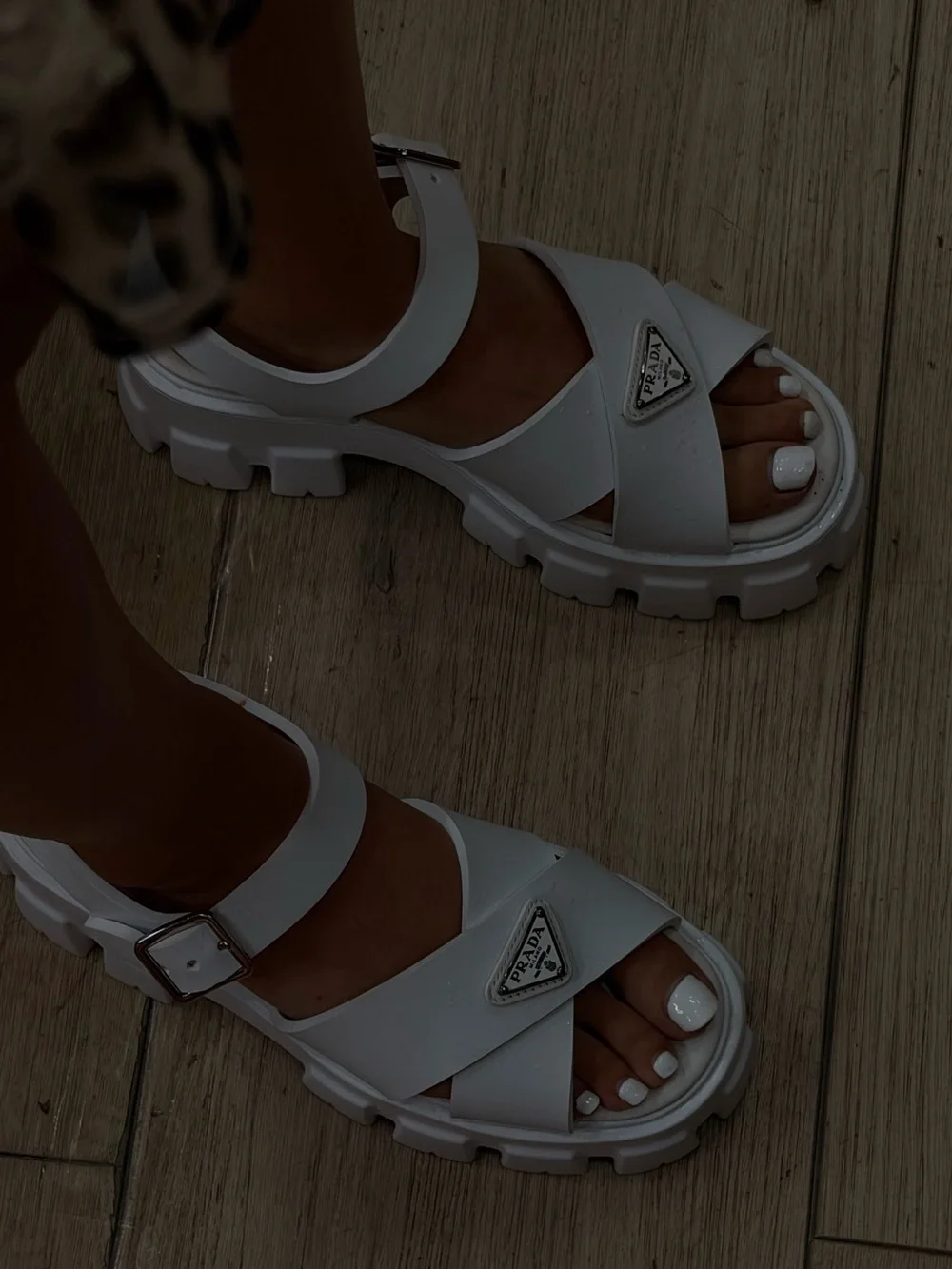 Prada White Platform Crossover Strap Sandals